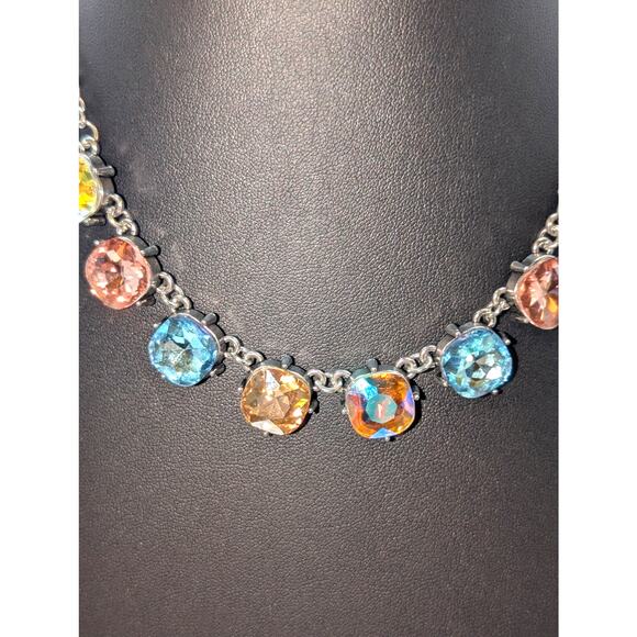 Large Square AB Crystal Silver Tone Necklace 16.5"-19" - Picture 5 of 7